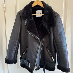 Zara Black fully lined Shearling Coat